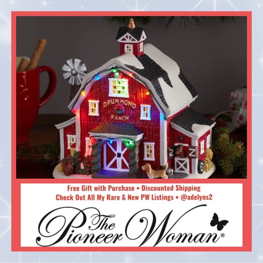 🌺 New Pioneer Woman Lighted Drummond Ranch Ceramic Christmas Village